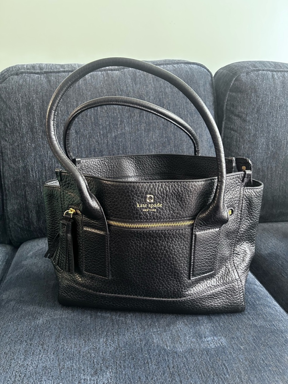 Kate Spade Black Pebbled Leather Tote with Tassel